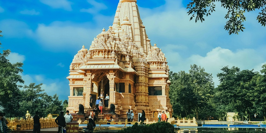 A view of people visiting a famous place of worship to seek blessings from the deity.