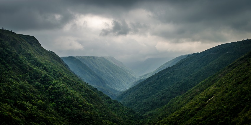 East-Khasi Hills featuring lush green landscapes, rolling hills, and traditional Khasi villages.