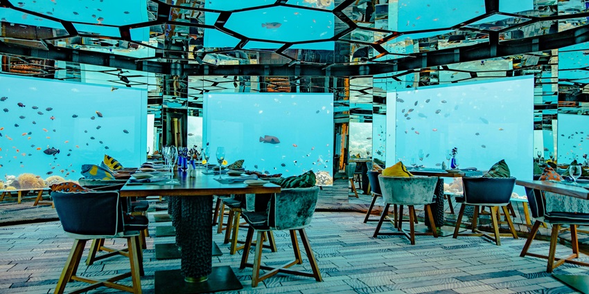 Exploring an underwater restaurant is one of the top things to do in Maldives for couples.