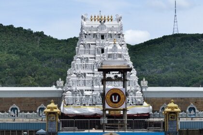 An exterior view of the Tirupati Sri Balaji Temple, a place of religious significance.