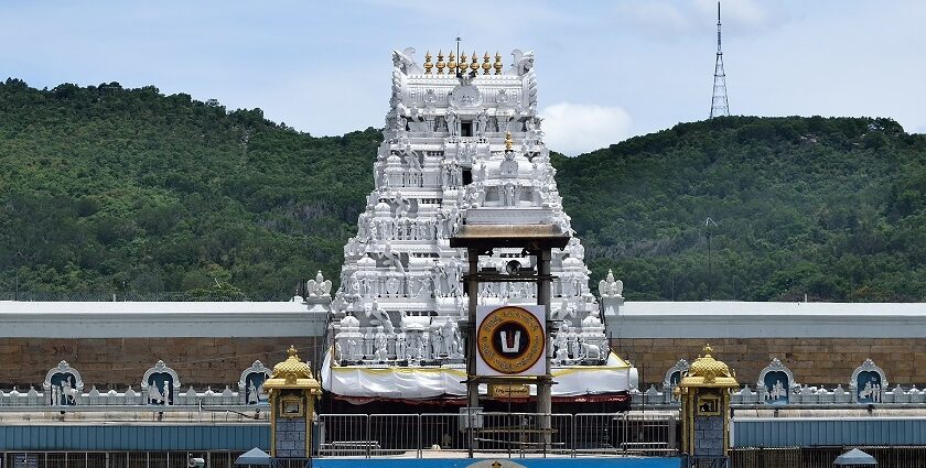 An exterior view of the Tirupati Sri Balaji Temple, a place of religious significance.