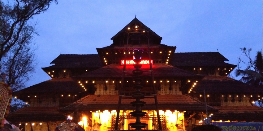 The festive fervour pulls the crowd to the temple premises, which are lightened up at night.