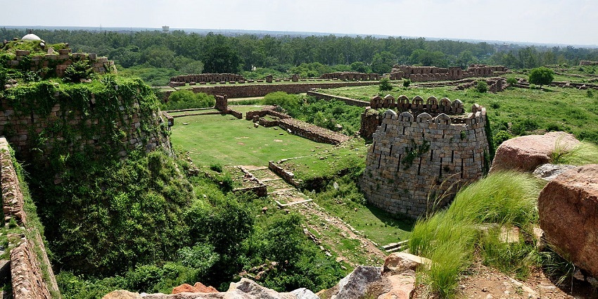 Scenic view of a fort with bastions at the entrance with beautiful sky in the background.