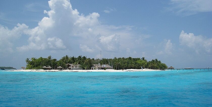 A breathtaking front view where crystal-clear water and blue sky complement the picture.