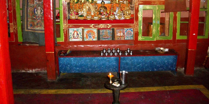 Gandhola Gompa altar is the main and most sacred site where monks worship & meditate.