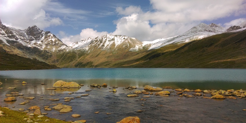 Gangabal Lake is a scenic lake with blue azure waters and snow-capped mountains