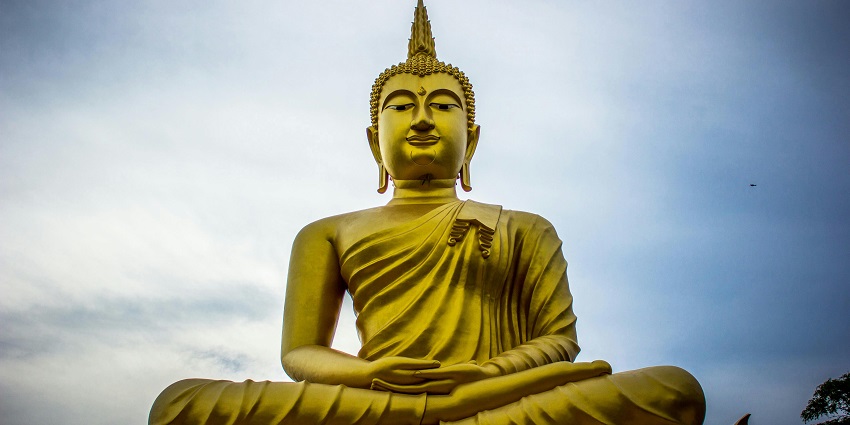 Buddha jayanti during summer festivals in West Bengal - statue of Buddha in Golden colour