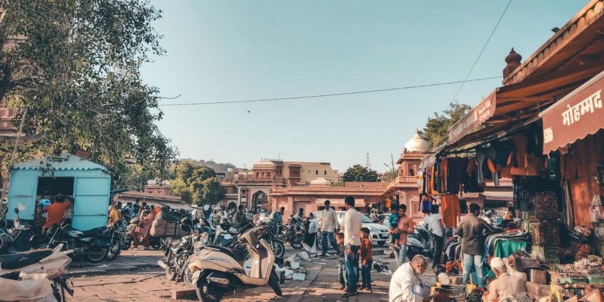 A view of the vibrant local markets filled with people in Golaghat town in Assam.