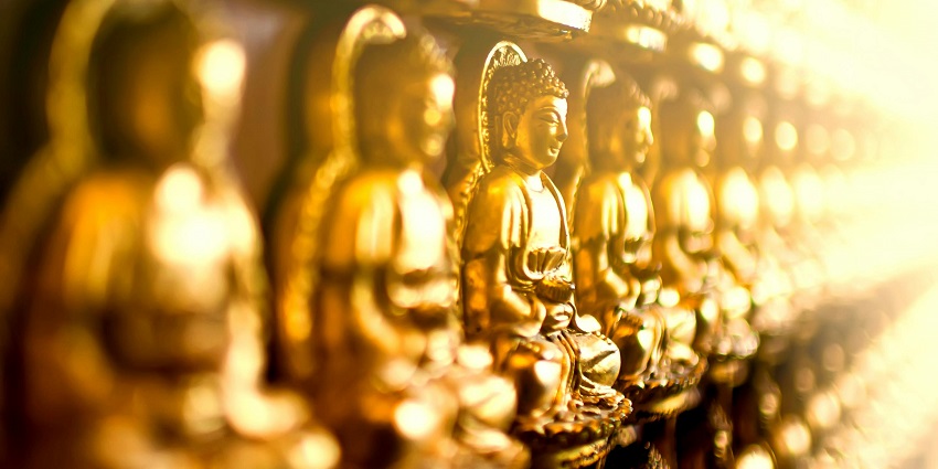 Image of gold buddha figures in a row - Pasighat Buddhist temples are must-visit