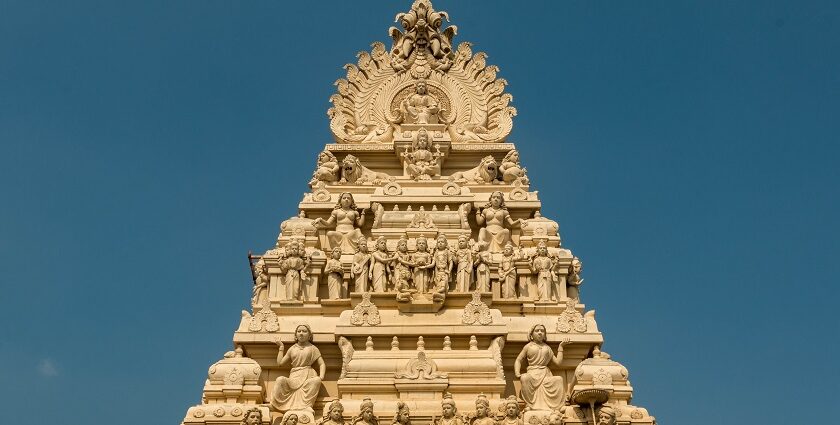 Snapshot of the beautiful Gopuram of temple in the beautiful holy city of the Tirupati