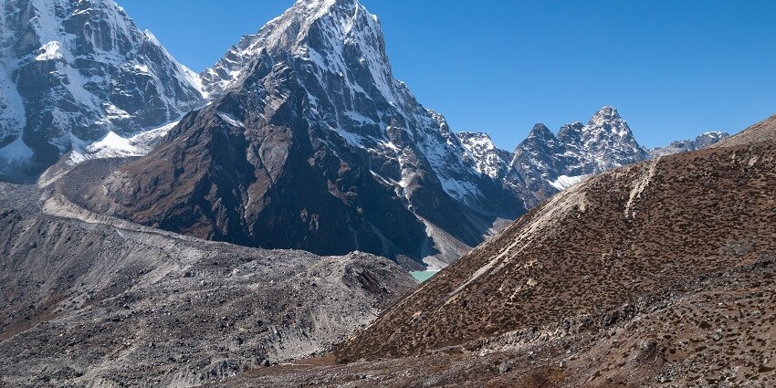 Snapshot of the beautiful peak of a Himalayan mountain taken from a close up distance