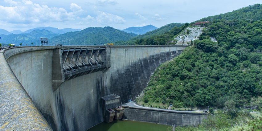 Scenic view of a beautiful Dam amidst the green hills of Gomati in Tripura