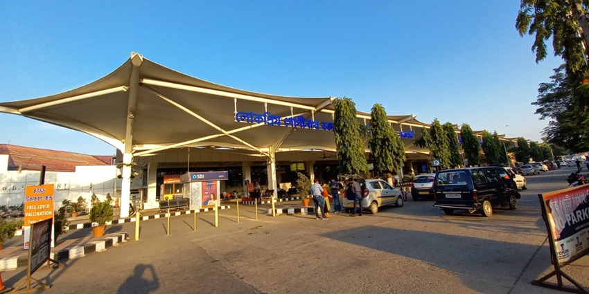 View of Guwahati Airport, with its modern terminal and surrounding landscape.
