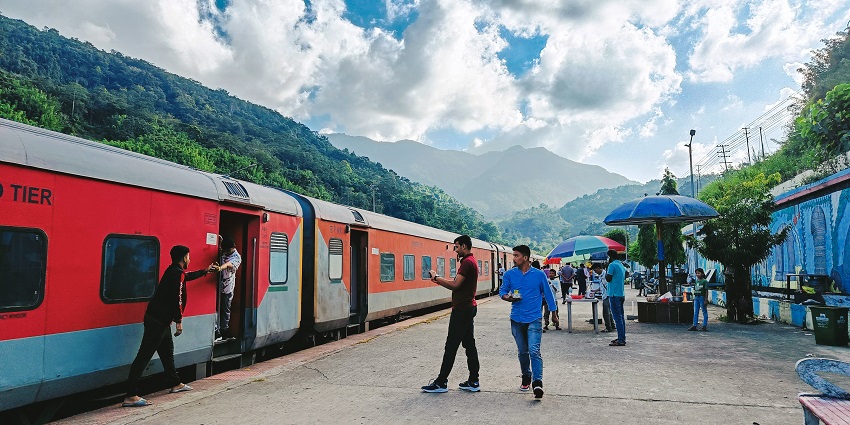 Haflong Railway Station nestled in the hills, with serene and lush green surroundings.
