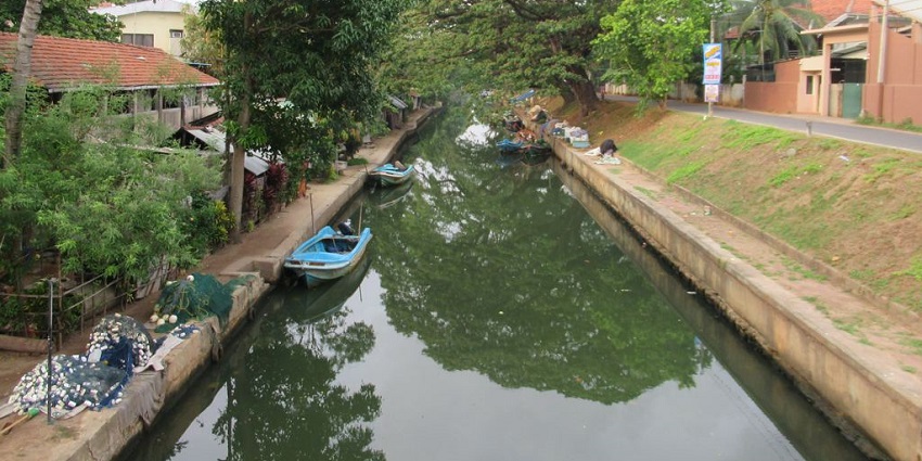 Hamilton Canal running through Negombo, lined with greenery and calm waters.