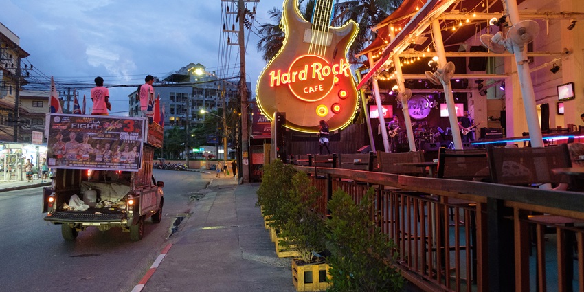 Image of Hard Rock Cafe which is one of the places to enjoy nightlife in Patong Beach.