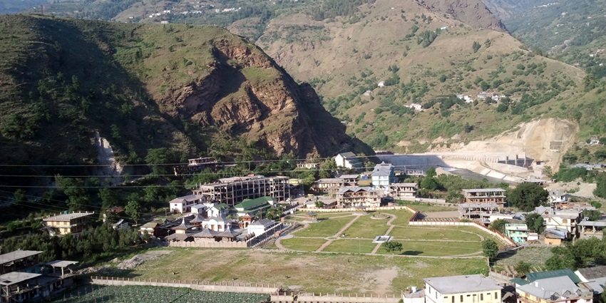 Aerial view of the beautiful hatkoti town from the view point over looking the Temple