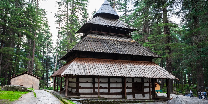 Scenic image of a beautiful hadimba devi temple near the Manali Wildlife Sanctuary