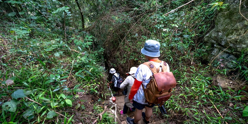 Snapshot of the hikers descending down the trail from their hike–Hiking in Singapore