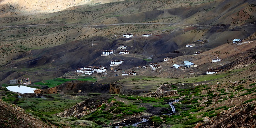 Aerial snapshot of the water reservior which is around the Kibber wildlife park