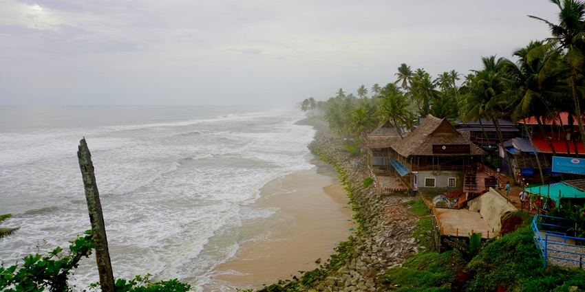 An aerial view of Hosdurg Beach featuring golden sands and crystal clear waters.