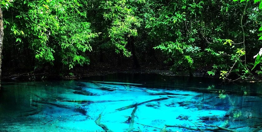 Beautiful snap of the natural hot spring in the town of Karbi in Thailand