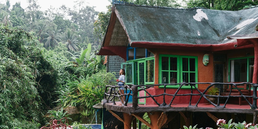 Beautiful hotel in the jungle surrounded by the beautiful green forest and water