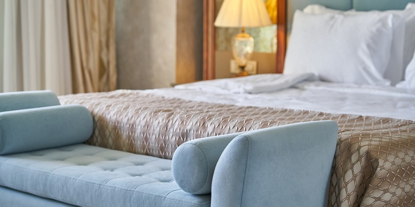 Snapshot of a comfortable bed in the hotel room around the locality of water park