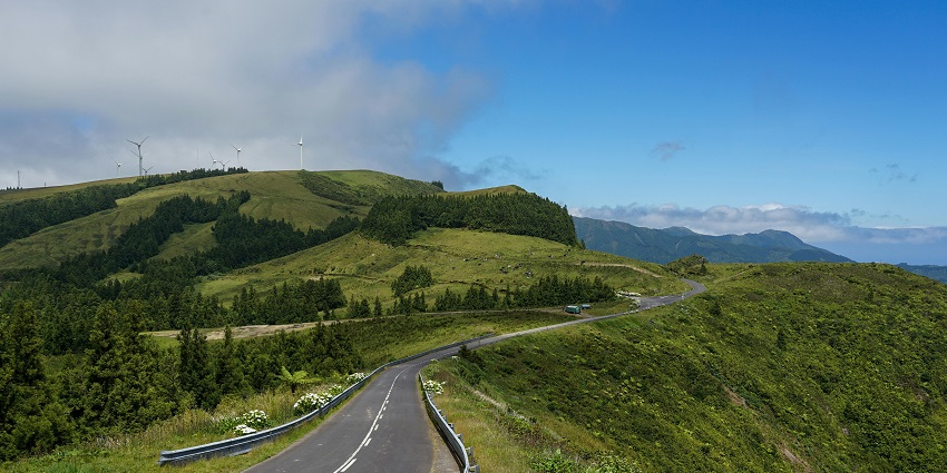 Scenic image of the beautiful road passing through green valley towards wildlife sanctuary