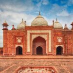 Panoramic view of the Humayun tomb under a clear sunny day in Delhi