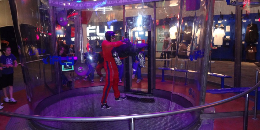Indoor skydiving in a vertical wind tunnel, participants can experience the freefall.
