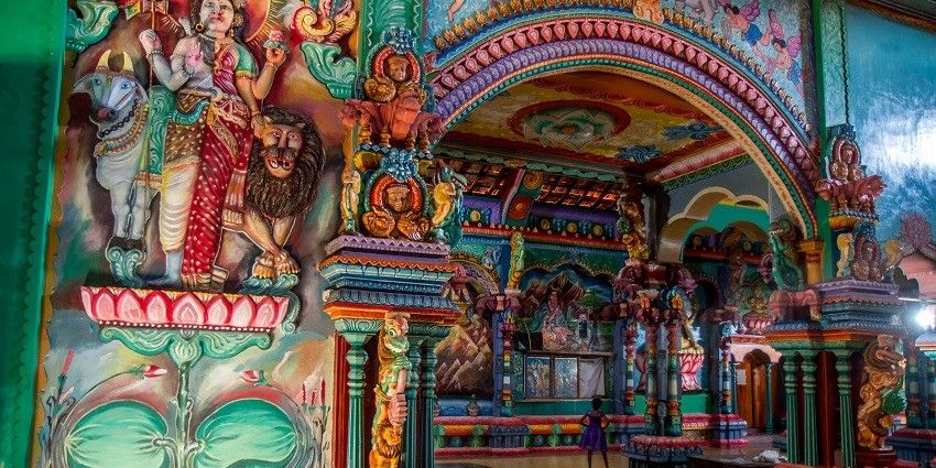 A view of the temple entrance, showcasing intricate carvings and architecture.