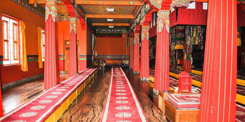 The interiors of Bokar monastery have unique architecture related to the revered Tibetan Buddhism.