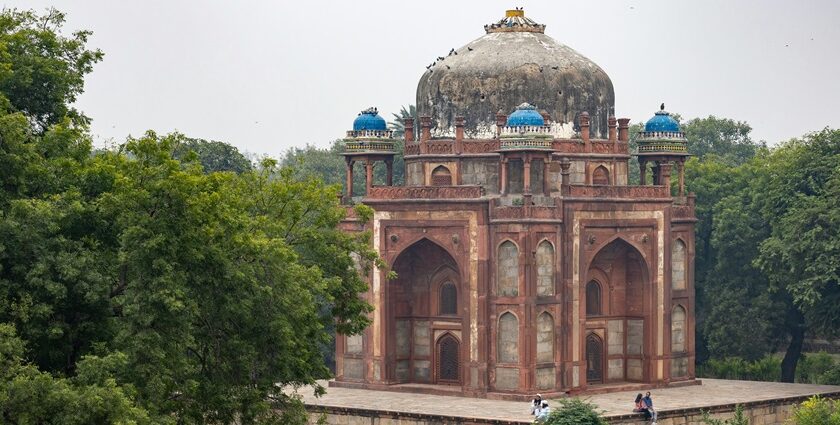 A view of the famous Isa Khan's Tomb, a popular tourist attraction in this region.