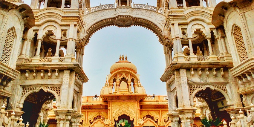 Iskcon Temple in Vrindavan, one of the serene places to visit near Delhi in January.
