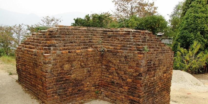 View of a brick wall, a part of the Southern gate of the Ita Fort in Arunachal Pradesh.
