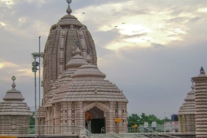 A glimpse of a famous tourist attraction standing against the backdrop of scenic skies.