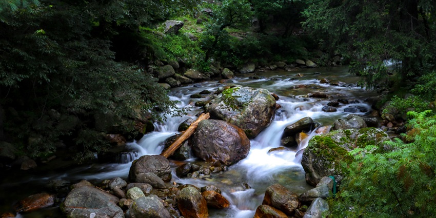 A quiet waterfall cascading through rocks