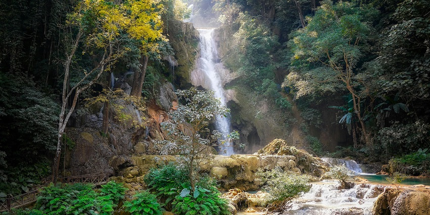 A scenic view of the Jogini Waterfalls, one of the top places to visit in Manali in April.