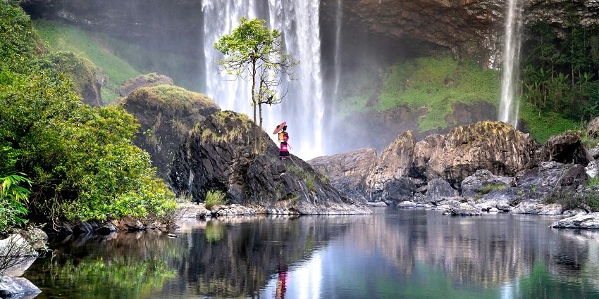 Trek through the lush green forests of K50 Waterfall - one of the Vietnam Waterfalls.