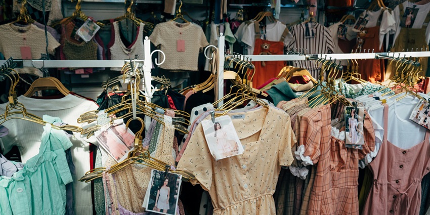 A glimpse of clothes systematically piled in a shop in the famous KGP Square Mall.