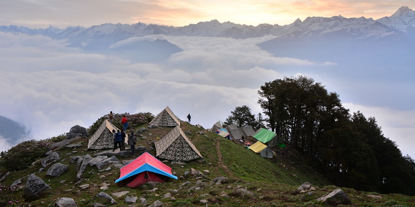 Scenic aerial snap of the camping site from where peaks of himalaya are clearly visible