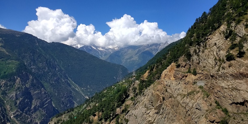 Picturesque view of Kalpa suicide point - surrounded by lush greenery coverd mountains