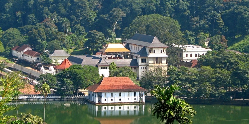 The beautiful Sacred Kandy Temple of the Tooth, a significant religious site in Sri Lanka.