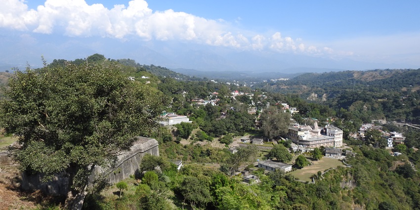 Kangra Fort ,view of Kangra town surroundings from top of fort - visit Masroor temple in Kangra