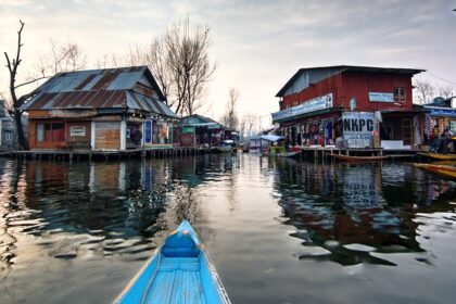 View of the famous market at Dal Lake which is a must-visit for shopping in Kashmir