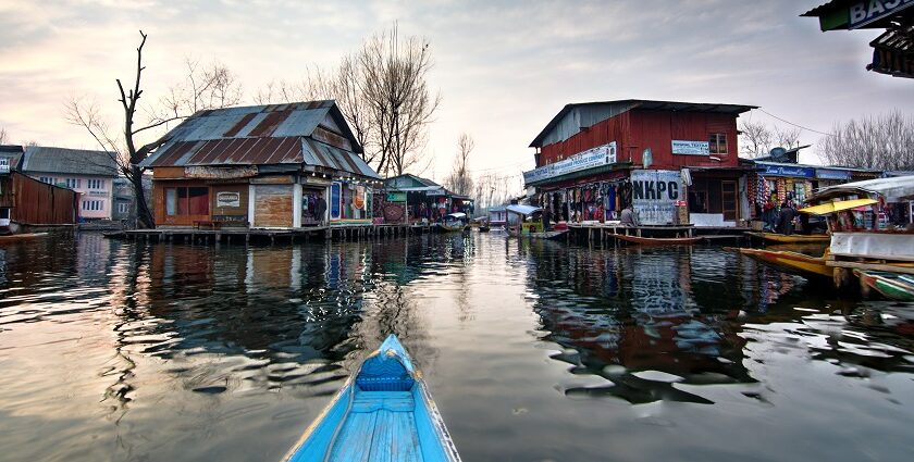 View of the famous market at Dal Lake which is a must-visit for shopping in Kashmir