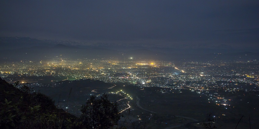 The panoramic aerial snap of the Kathmandu city at night in Nepal–New Year in Nepal
