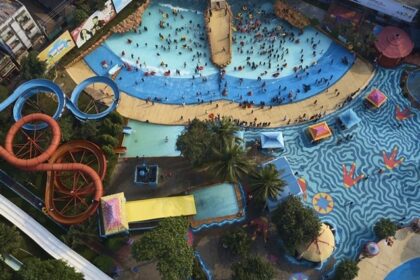 Aerial view of one of the waterparks in Kerala