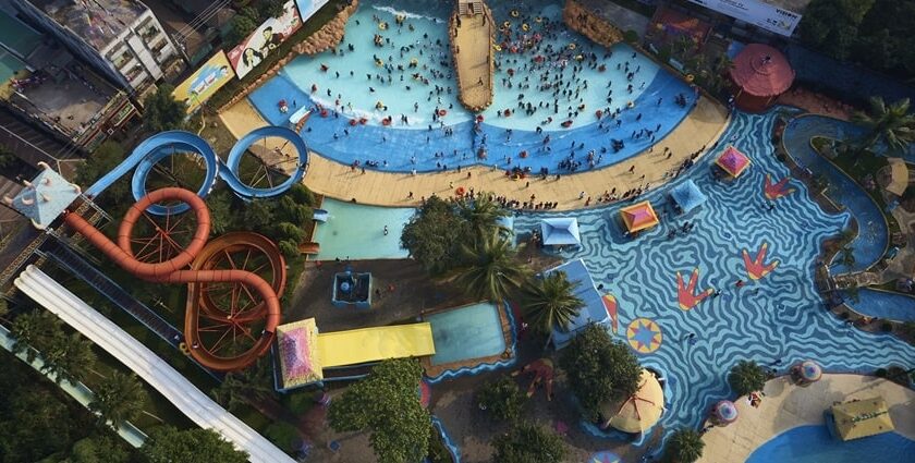 Aerial view of one of the waterparks in Kerala